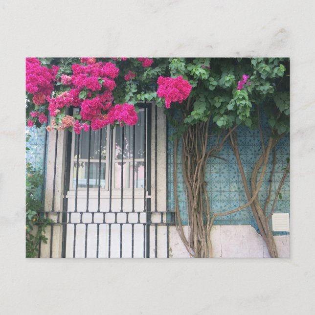 Lissabon Tiles & Blume Bouganvillea Postkarte (Vorderseite)