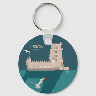 Lissabon Turm von Belem im Vintage-Plakatstil Schlüsselanhänger