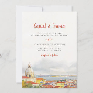 Lissabon Wasserfarben Ziel Hochzeit Einladung