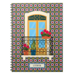 Lissaboner Hausfenster mit Pflanze und Fliesen Notizblock
