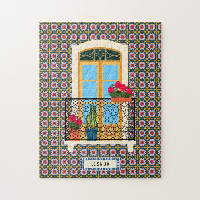 Lissaboner Hausfenster mit Pflanze und Fliesen Puzzle (Vertikal)