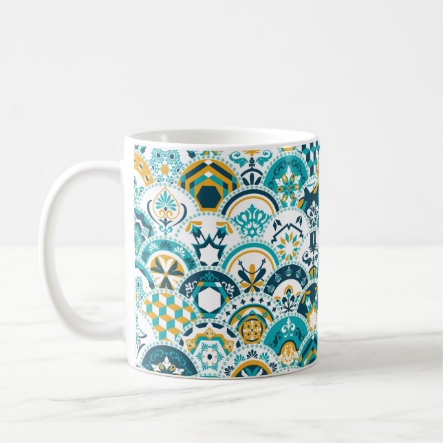 Lissabonner geometrischer Azulejo-Fliesenmuster, P Kaffeetasse (Links)