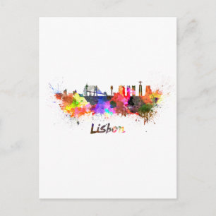 Lissabonner Skyline in Aquarellfarben Postkarte
