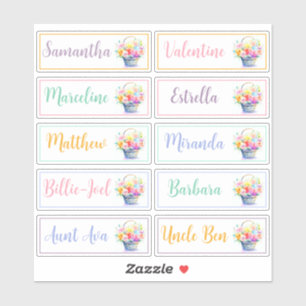 Liste 10 Namen Kalligraphie Pastel Bouquet Aufkleber