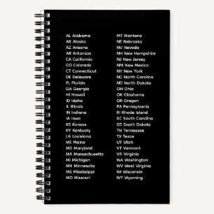 Liste der 50 Bundesstaaten 2 Spalten – Schwarzes S Notizbuch