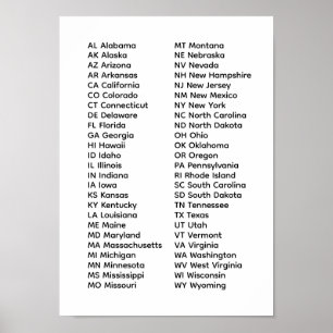 Liste der 50 Bundesstaaten Poster