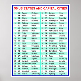 Liste der 50 Hauptstädte der USA - USA-Staaten-Cha Poster