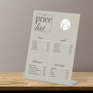 Liste der Beauty Salon Service Preise Sockelschild