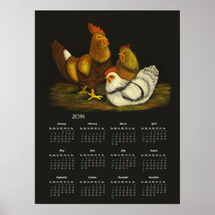 Liste der Hühner-Kalender ~ Druck Poster