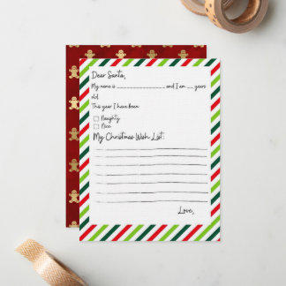 Liste der Kinderwünsche für die Weihnachtskarte Mitteilungskarte