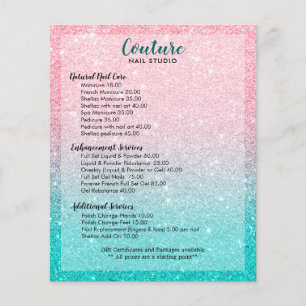 Liste der Nails im Rosa und Türkis Glitzer Ombre Flyer