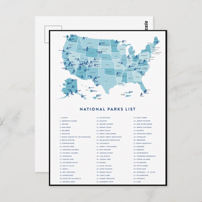 Liste der Nationalparks in den Staaten Postkarte (Vorne/Hinten)
