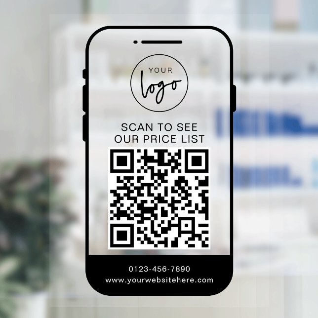 Liste der Preise für Minimalistische Firmenlogos Q Fensteraufkleber (Stand out with this modern black logo transparent QR Code window cling template)