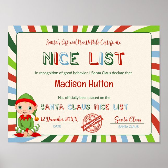 Liste der Santa Claus Offiziell Nice Poster (Vorne)