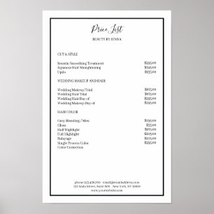 Liste der schlichten weißen schwarzen Preise Poster