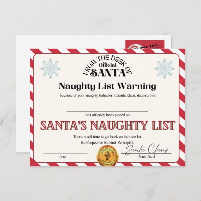 Liste der Ungläubigen des Weihnachtsmanns Postkarte (Vorne/Hinten)