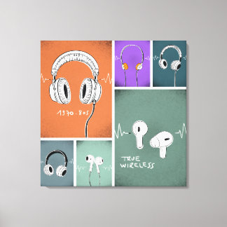 Listening Through Time – Headphones Evolution Leinwanddruck