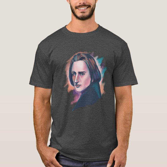 Liszt Colorful Watercolor Portrait T-Shirt (Vorderseite)