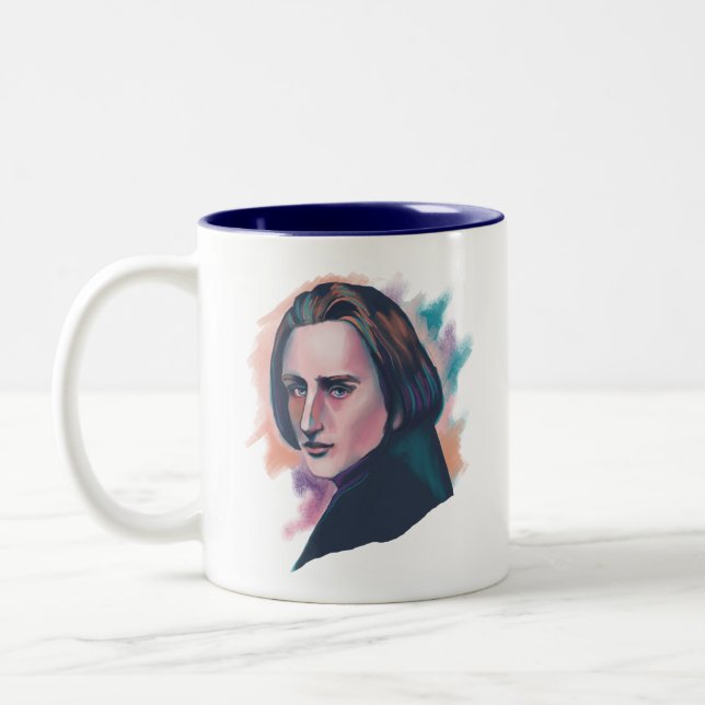 Liszt Watercolor Portrait Quote  Zweifarbige Tasse (Links)