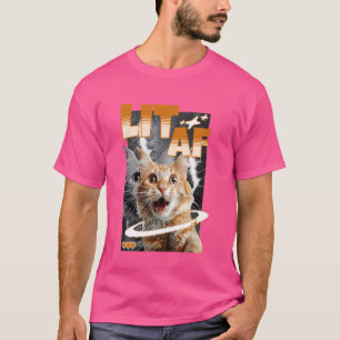 Lit Af Funny Cat Meme Face Y2K Galaxy Ästhetik T-Shirt