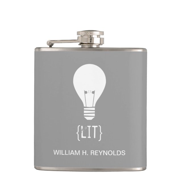 {LIT} Brautparty Lit Lightbulb Flask (grau) Flachmann (Vorderseite)