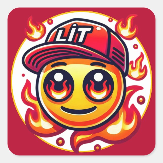 LIT Fire Emoji Urban Quadratischer Aufkleber (Vorderseite)