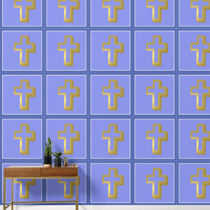 Lit Golden Cross Christlich auf Lavender & Iris Bl Tapete