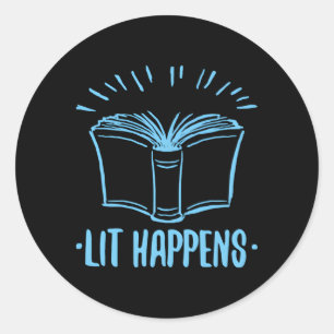 Lit Happens Book Reading Literaturlehrer Runder Aufkleber