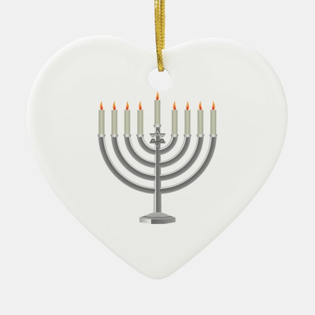 Lit silbernes Chanukka Menorah mit Davidsstern Keramik Ornament (Vorne)