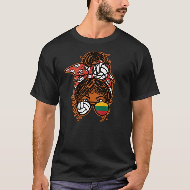Litauen Brown Skin Volleyball Fans Messy Bun Ha T-Shirt (Vorderseite)