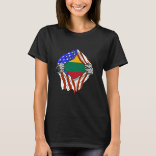 Litauen-Flagge USA Amerika Brust Litauischer Stolz T-Shirt