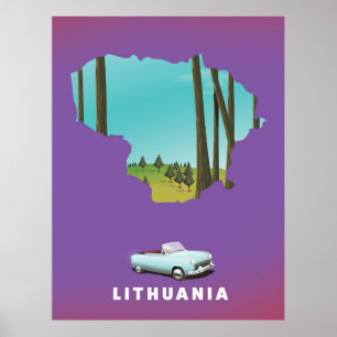 Litauen Illustriertes Reiseplakat Poster