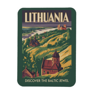 Litauen Landschaft Illustration Reise Kunst Retro Magnet