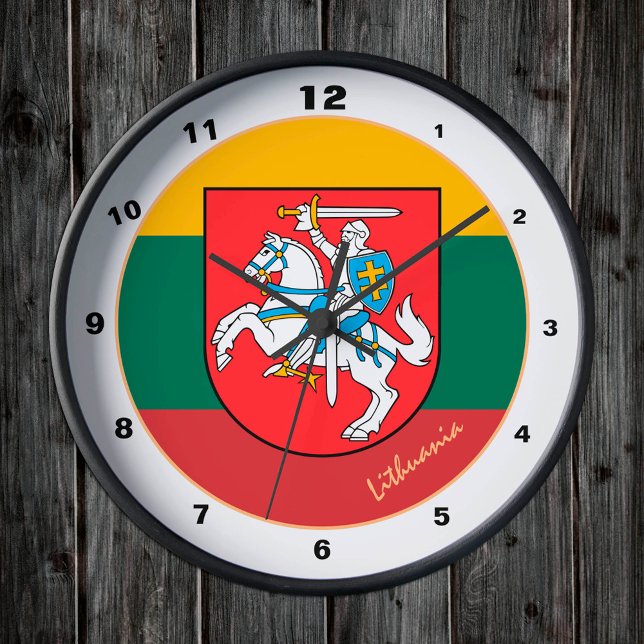 Litauen Ritter und litauische Flagge Elegant Runde Wanduhr (Von Creator hochgeladen)