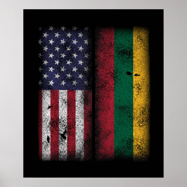 Litauische Amerikanische Flagge Litauen Lietuva Poster (Vorne)