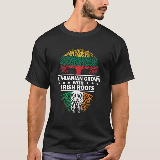 Litauischer Anbau mit irischer Roots-irischer Flag T-Shirt (Vorderseite)