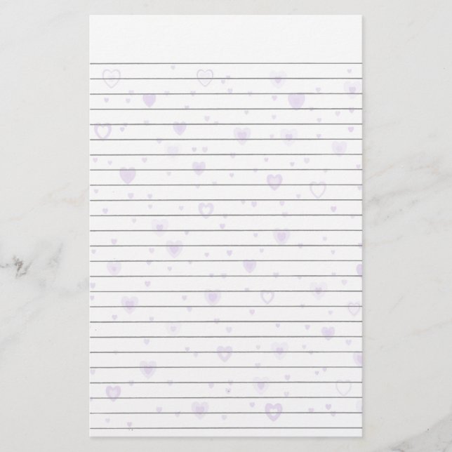 Lite Lila Hearts Lined Stationery Briefpapier (Vorderseite)