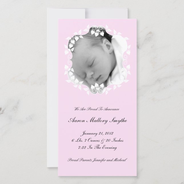 Lite Pink Girl New Baby Foto Card Ankündigung (Vorderseite)