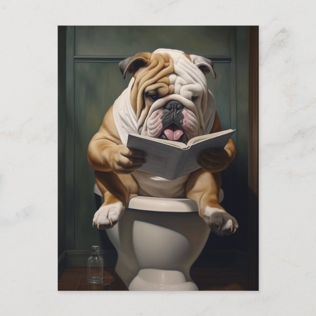 Literarische Bulldog | Funny Bathroom Spaß Feiertagspostkarte (Vorderseite)