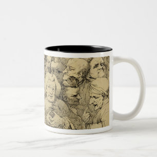 Literarische Charaktere zusammengebaut um das Zweifarbige Tasse