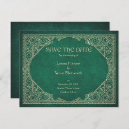 Literarische Hochzeit des Bibliotheksbuches Grüne Save The Date