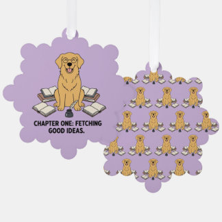 Literarischer Golden Retriever Welpe Akzent Weihna Ornament Karte