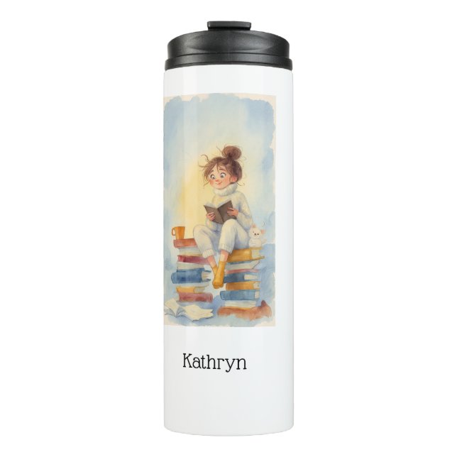 Literary Girl Book Personalized Thermal Tumbler Thermosbecher (Vorderseite)