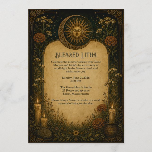 Litha-Feier Paganische Botanik Einladung (Vorderseite)