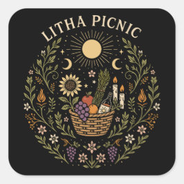 Litha Picnic Summer Solstice Celestial Art Quadratischer Aufkleber