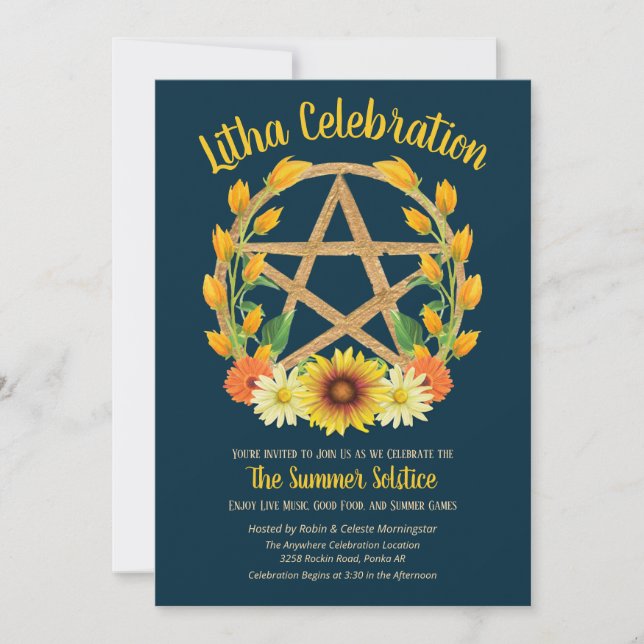 Litha Summer Solstice Gold Star Wicca Sabbat Einladung (Vorderseite)