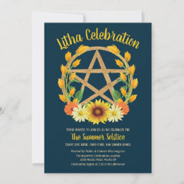 Litha Summer Solstice Gold Star Wicca Sabbat Einladung