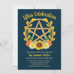 Litha Summer Solstice Gold Star Wicca Sabbat Einladung