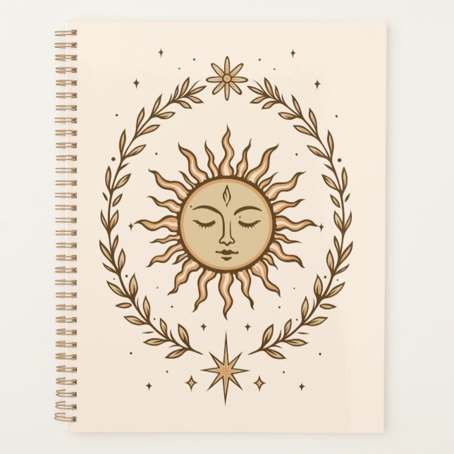 Litha Sun Face Botanical Wreath Celestial Art Planer (Vorderseite)