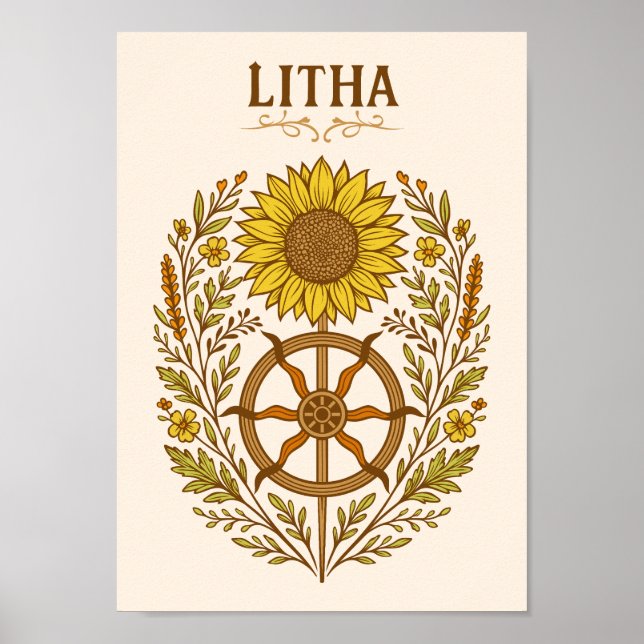 Litha Sunflower Wheel Summer Solstice Celestial  Poster (Vorne)